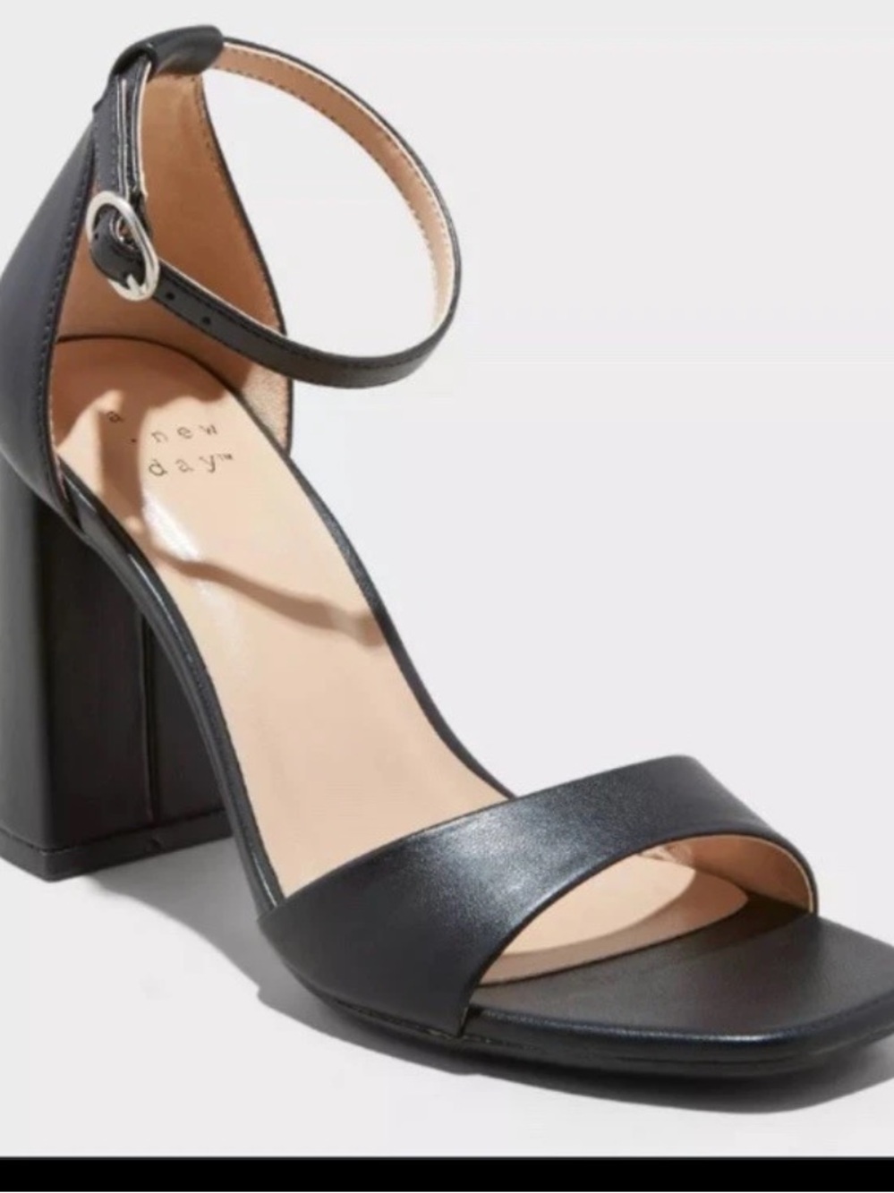 A New Day Black Open Toe Block Heel Ankle Strap  Sandals 9.5 Minimalist Evening
